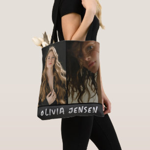 Black Modern photo name tote bag