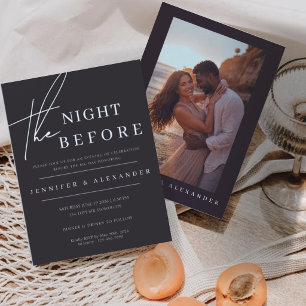 Black Modern Photo Rehearsal Dinner Night Invitation