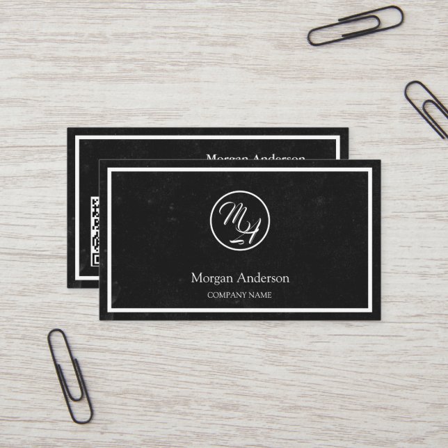 Black Modern Professional QR Code Business Logo  Business Card (Front/Back In Situ)