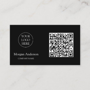 Black Modern Professional QR Code Business Logo Card