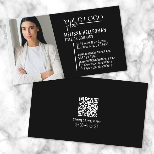 Black Modern Professional QR Code Photo Logo Business Card (Black Modern Professional QR Code Photo Logo Business Card)