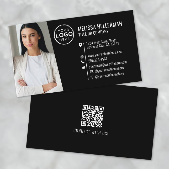 Black Modern Professional QR Code Photo Logo Business Card (Black Modern Professional QR Code Photo Logo Business Card)