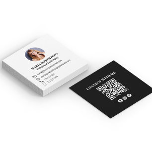 Black Modern QR Code Social Media Photo Square Business Card