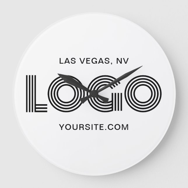 Black Modern Rectangular Logo Large Clock (Front)