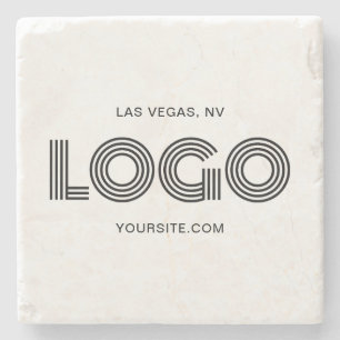 Black Modern Rectangular Logo Promo Stone Coaster