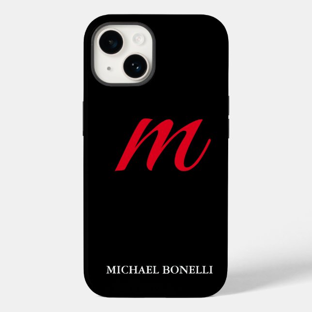 Black modern red monogram professional Case-Mate iPhone case (Back)