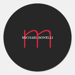 Black modern red monogram professional classic round sticker