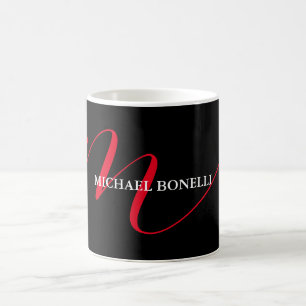 Black modern red monogram professional coffee mug