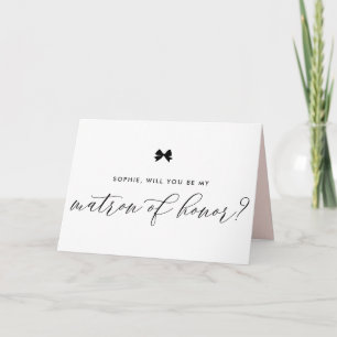 Black Modern Ribbon Bow Be My Matron of Honour Card