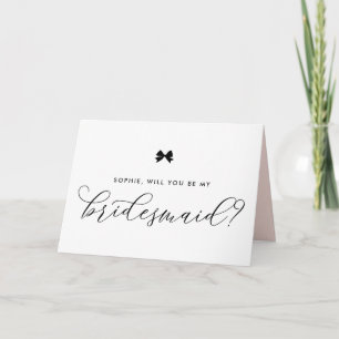 Black Modern Ribbon Bow Will You Be My Bridesmaid Card