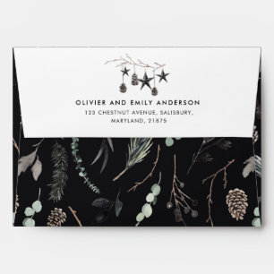Black modern scandi elegant script Christmas Envelope
