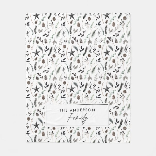 Black modern scandi elegant script Christmas Fleec Fleece Blanket (Front)