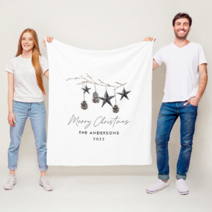 Black modern scandi elegant script Christmas Fleece Blanket