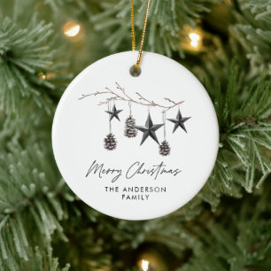 Black modern scandi elegant script Christmas Holid Ceramic Ornament