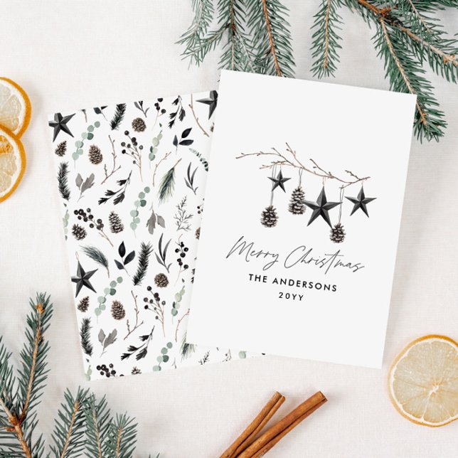 Black modern scandi elegant script Christmas Holiday Card (Creator Uploaded)