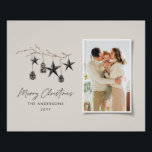 Black modern scandi elegant script Christmas photo Poster<br><div class="desc">Black modern elegant rustic watercolor beige natural Scandinavian contemporary muted colours beige,  black and white photo holiday Christmas home decor poster.</div>
