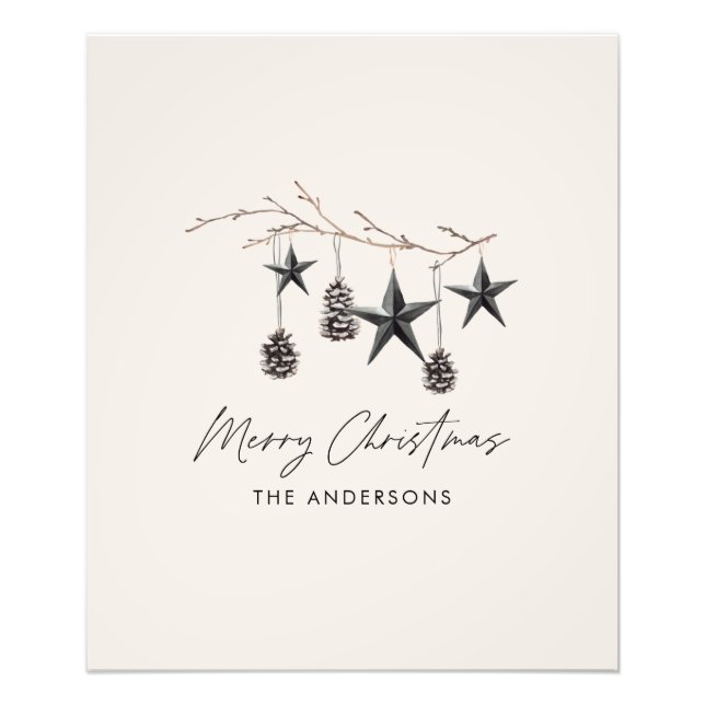 Black modern scandi elegant script Christmas Photo Print (Front)