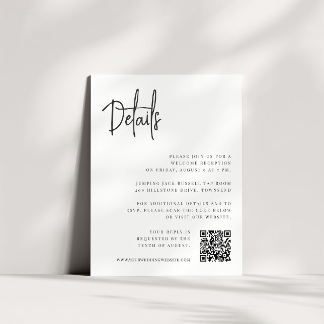 Black | Modern Script All-in-One Wedding Details Enclosure Card (Creator Uploaded)