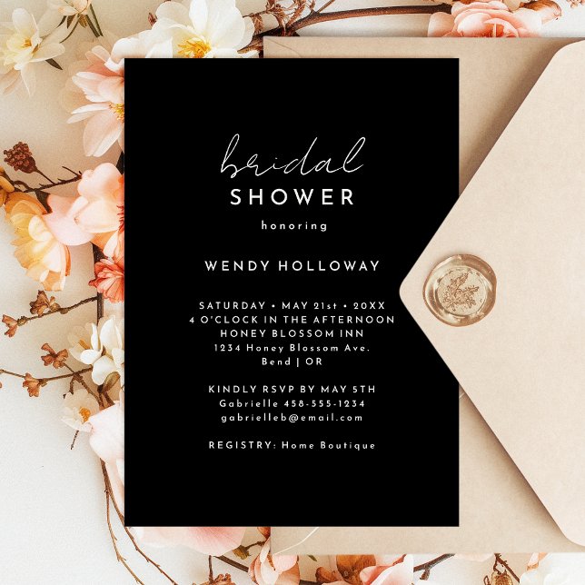 Black Modern Script Bridal Shower Invitation (Creator Uploaded)