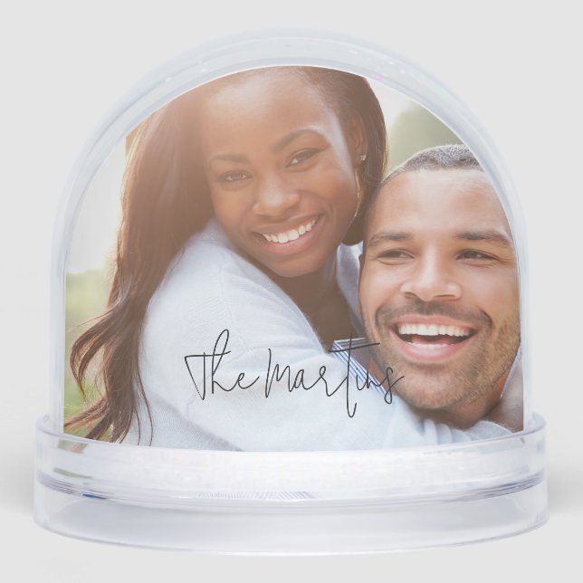 Black Modern Script Couple's Photo Snowglobe (Front)