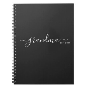 Black Modern Script Established Grandma Notebook