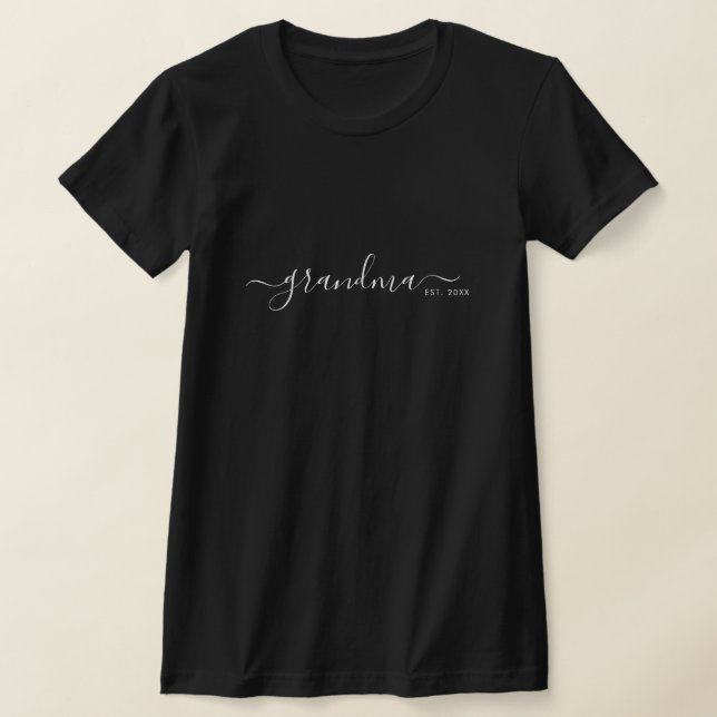 Black Modern Script Established Grandma T-Shirt (Laydown)