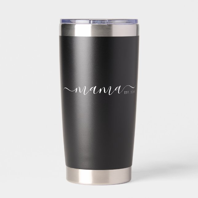 Black Modern Script Established Mama Insulated Tumbler (Back)