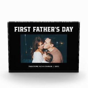 Black Modern Script First Father's Day Photo Block