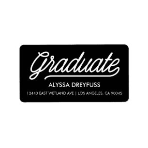 Black Modern Script Graduate Address Labels