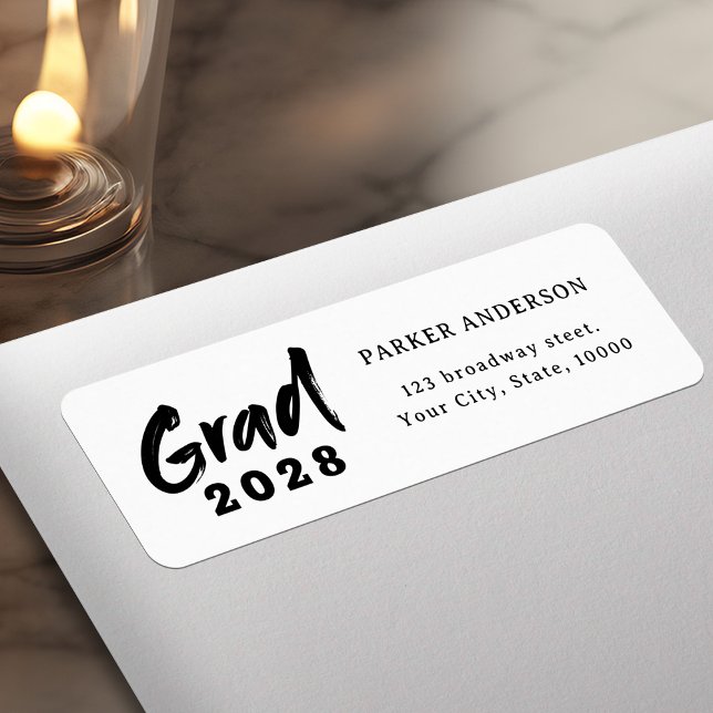 Black Modern Script Graduation Return Address Label (Black Modern Script Graduation Return Address Label)