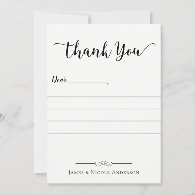 Black Modern Script Minimal Full Photo Thank You Card (Front)