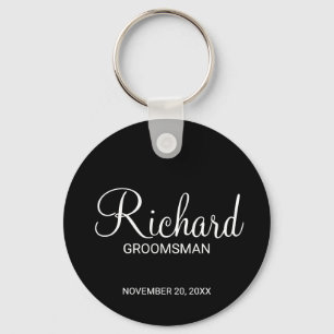 Black Modern Script Personalised Groomsman Key Ring