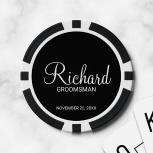 Black Modern Script Personalised Groomsman Poker Chips