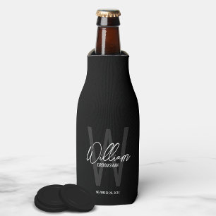 Black Modern Script Personalised Groomsman's Name Bottle Cooler