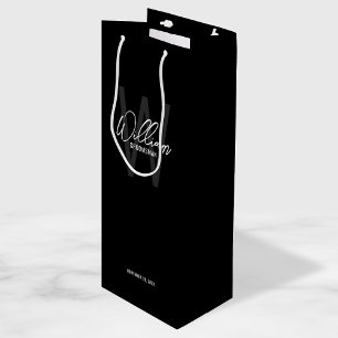 Black Modern Script Personalised Groomsman's Name  Wine Gift Bag