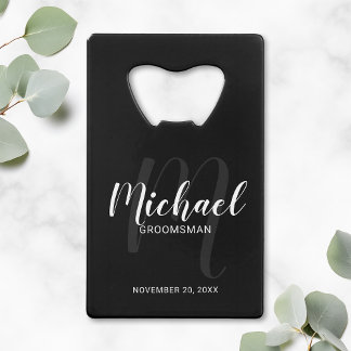 Black Modern Script Personalised Groomsmen