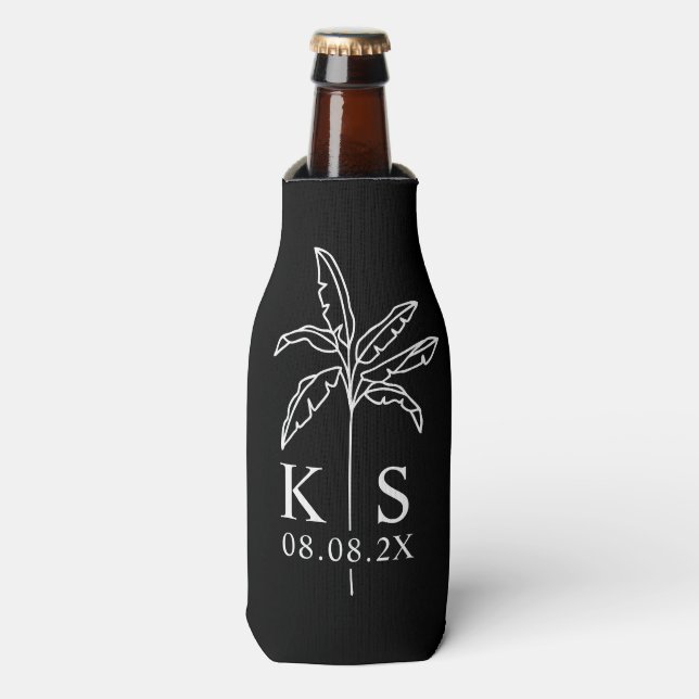 Black Modern Script Personalised Groomsmen  Bottle Bottle Cooler (Bottle Front)