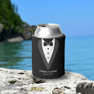 Black Modern Script Personalised Groomsmen Can Coo Can Cooler
