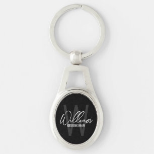 Black Modern Script Personalised Groomsmen Key Ring