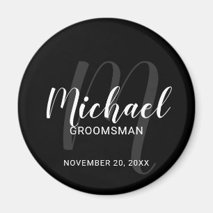 Black Modern Script Personalised Groomsmen Magnet