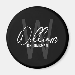 Black Modern Script Personalised Groomsmen Magnet