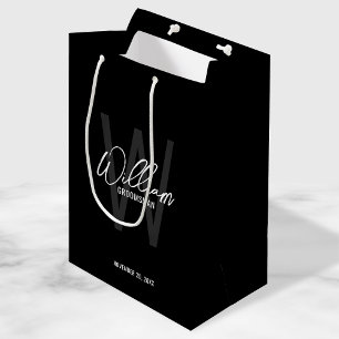 Black Modern Script Personalised Groomsmen Medium Gift Bag