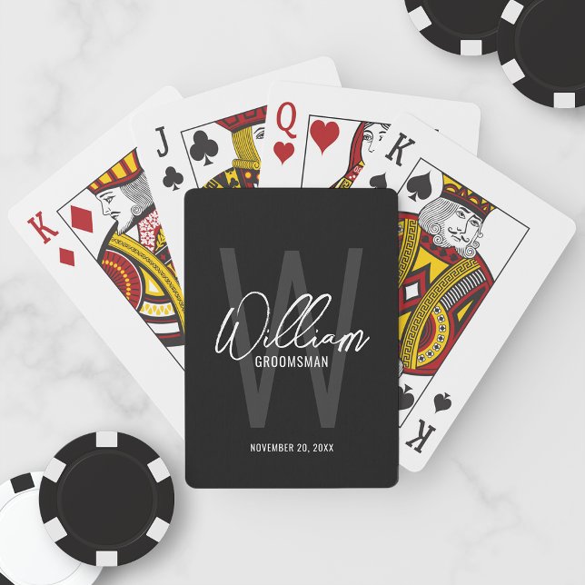 Black Modern Script Personalised Groomsmen Playing Cards (Creator Uploaded)