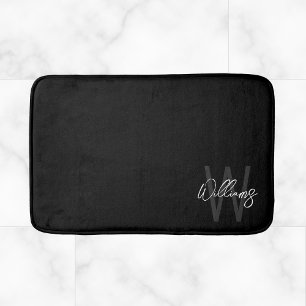 Black Modern Script Personalised Monogram and Name Bath Mat