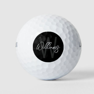 Black Modern Script Personalised Monogram and Name Golf Balls