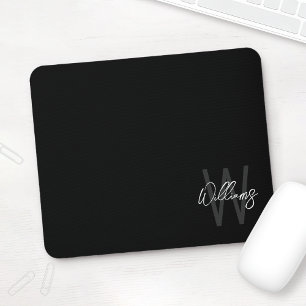 Black Modern Script Personalised Monogram and Name Mouse Pad