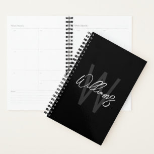 Black Modern Script Personalised Monogram and Name Planner