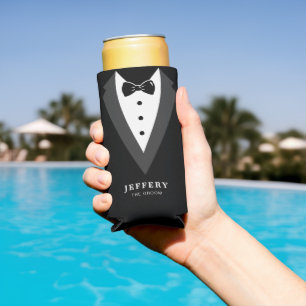 Black Modern Script Personalized Groomsmen Seltzer Can Cooler