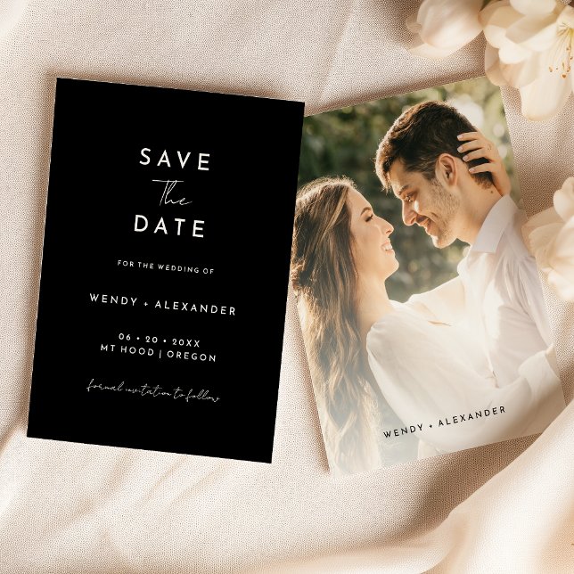 Black Modern Script Photo Save The Date (Creator Uploaded)