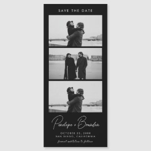 Black Modern Script Photo Strip Magnetic Wedding
